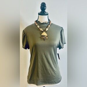 NWT One Step Up Hunter Green Ruffle Mock Neck with Flutter Ruffle Sleeve XL